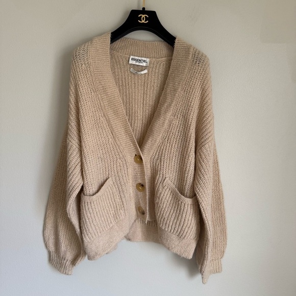 Essentiel Antwerp mohair blend chunky oversized boxy fit cardigan beige - Picture 1 of 7